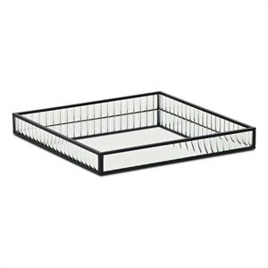 Pemberly Row 9.75&quot Black Square Fluted Glass Tray with Metal Base