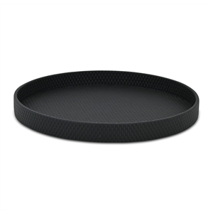 Pemberly Row 14.25&quot Weave Pattern Round Serving Tray in Black Matte