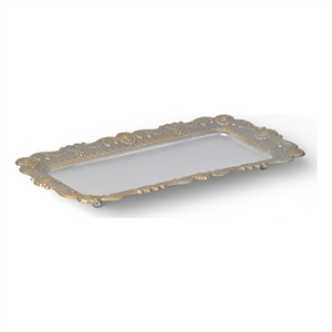 Pemberly Row 12&quot Gold Accented Silver Metal Table Tray with Gold Flourishes