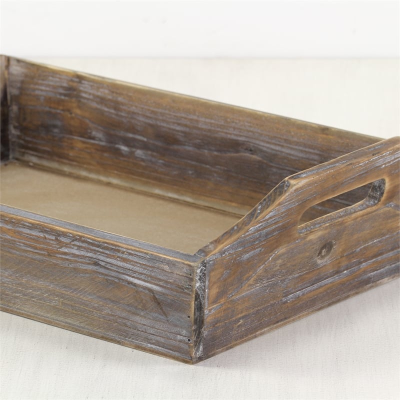 Pemberly Row Deep Tapered Rectangular Wood Tray with Cut-Out Handles