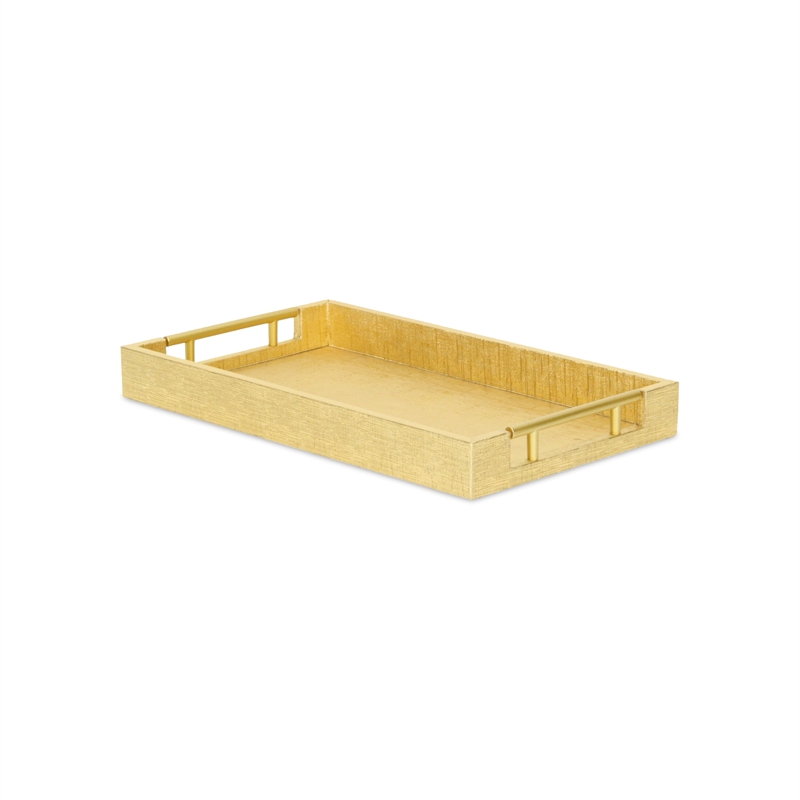 Pemberly Row Faux Snakeskin Vinyl Tray in Gold with Metal Handles
