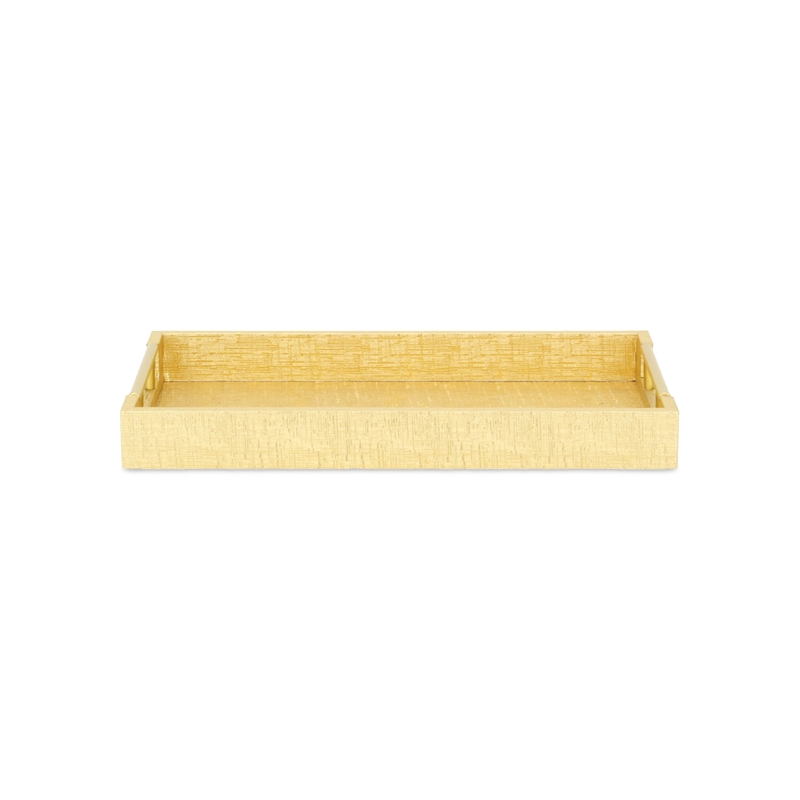 Pemberly Row Faux Snakeskin Vinyl Tray in Gold with Metal Handles