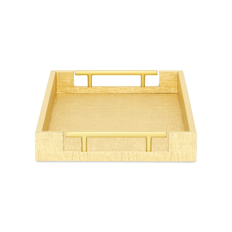 Pemberly Row Faux Snakeskin Vinyl Tray in Gold with Metal Handles