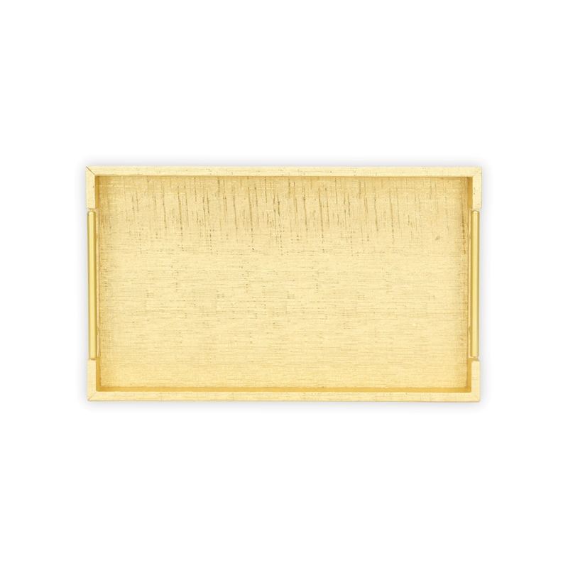 Pemberly Row Faux Snakeskin Vinyl Tray in Gold with Metal Handles