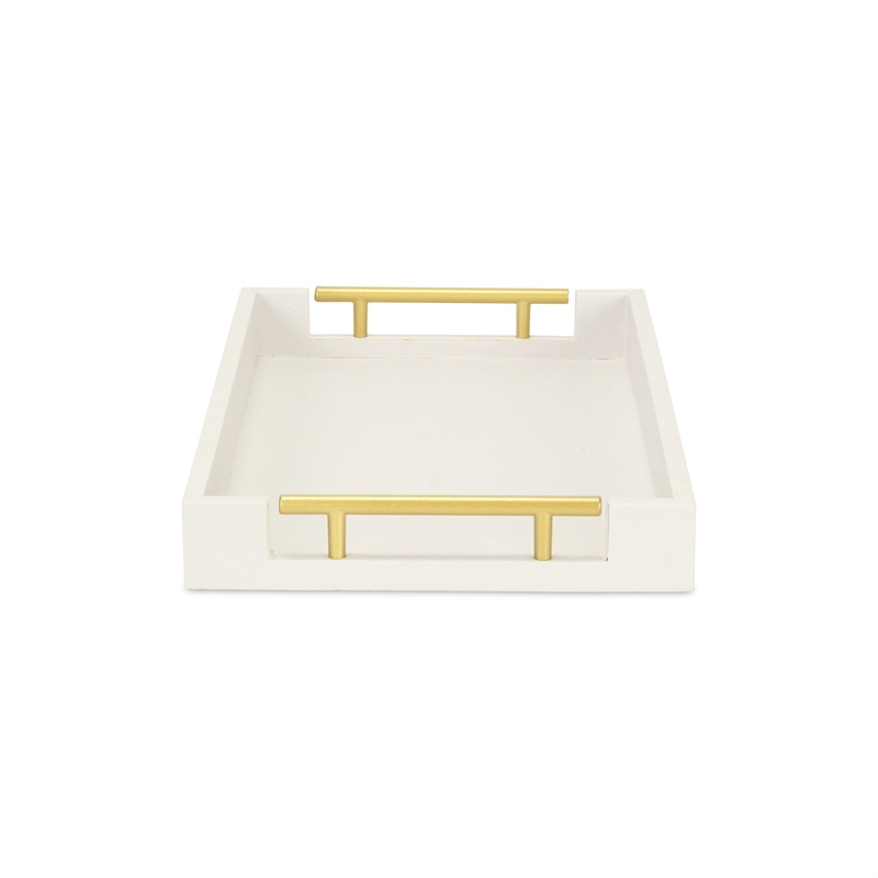 Pemberly Row Faux Snakeskin Vinyl Tray in White with Metal Handles