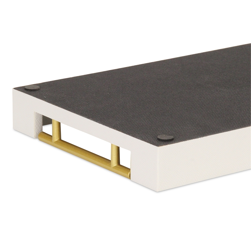 Pemberly Row Faux Snakeskin Vinyl Tray in White with Metal Handles