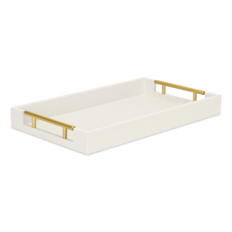 Pemberly Row Faux Snakeskin Vinyl Tray in White with Metal Handles
