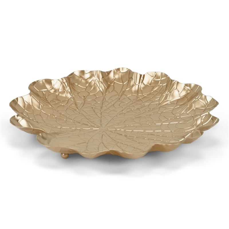 Pemberly Row Golden Metal Lilypad Catch Tray Extra Large Size