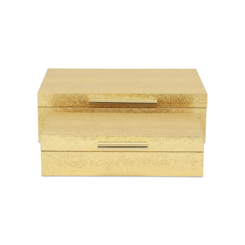Pemberly Row Set of 2 Rectangular Box Set in Gold Faux Snakeskin