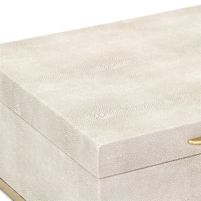 Pemberly Row Rectangular Gold Accented Box Set of 2 in Cream Faux Shagreen
