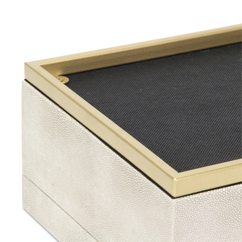 Pemberly Row Rectangular Gold Accented Box Set of 2 in Cream Faux Shagreen