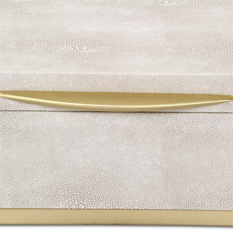 Pemberly Row Rectangular Gold Accented Box Set of 2 in Cream Faux Shagreen