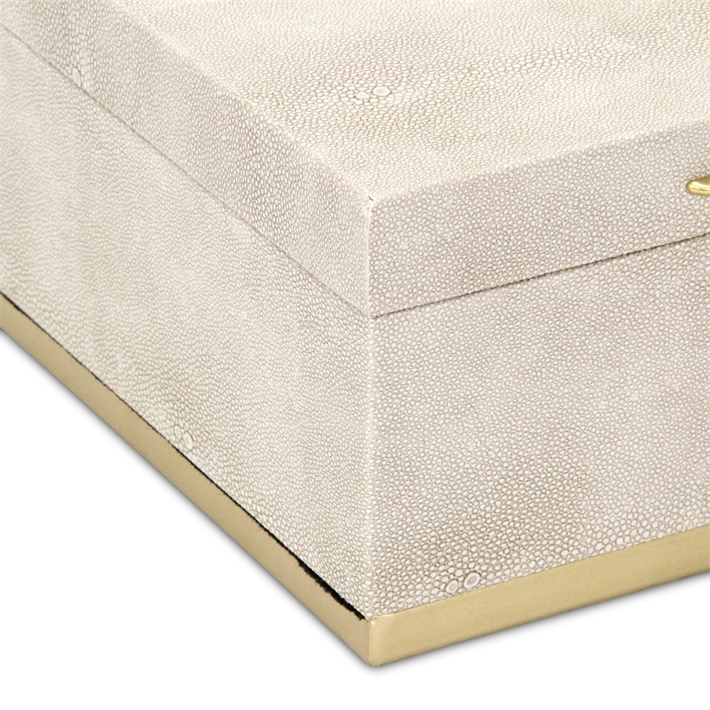 Pemberly Row Rectangular Gold Accented Box Set of 2 in Cream Faux Shagreen