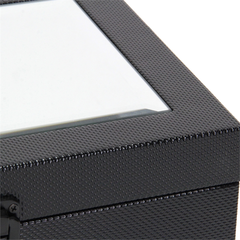 Pemberly Row Vinyl Woven Pattern Mirrored Box Set of 2 in Black