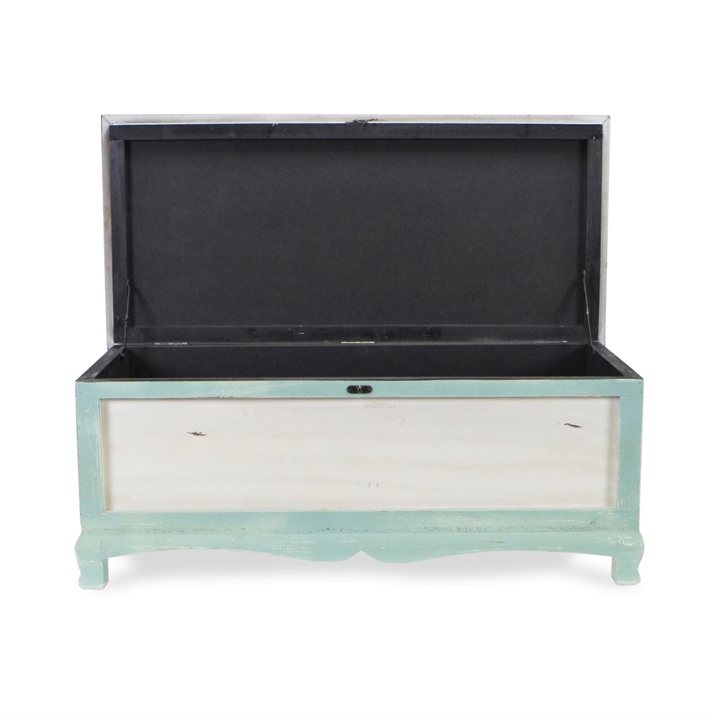 Pemberly Row Shabby-Chic Seafoam Green Cushioned Wood Bench Chest with Storage