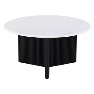 Pemberly Row 31&quot White Marble Pedestal Coffee Table with Wood Base