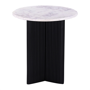 Pemberly Row 20&quot White Marble Pedestal Side Table with Black Wood Base