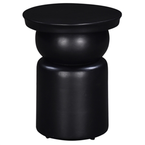 Pemberly Row Brown Wood Round Pedestal Side Table Black Sculpted Design