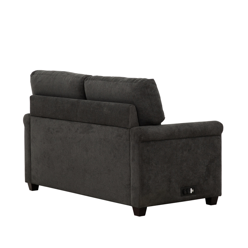 Pemberly Row 54-inch Dark Gray Twin Sleeper Sofa with USB Ports