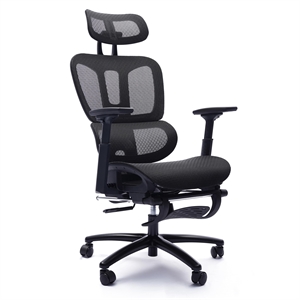 Pemberly Row Adjustable Ergonomic Black Mesh Office Chair with Footrest