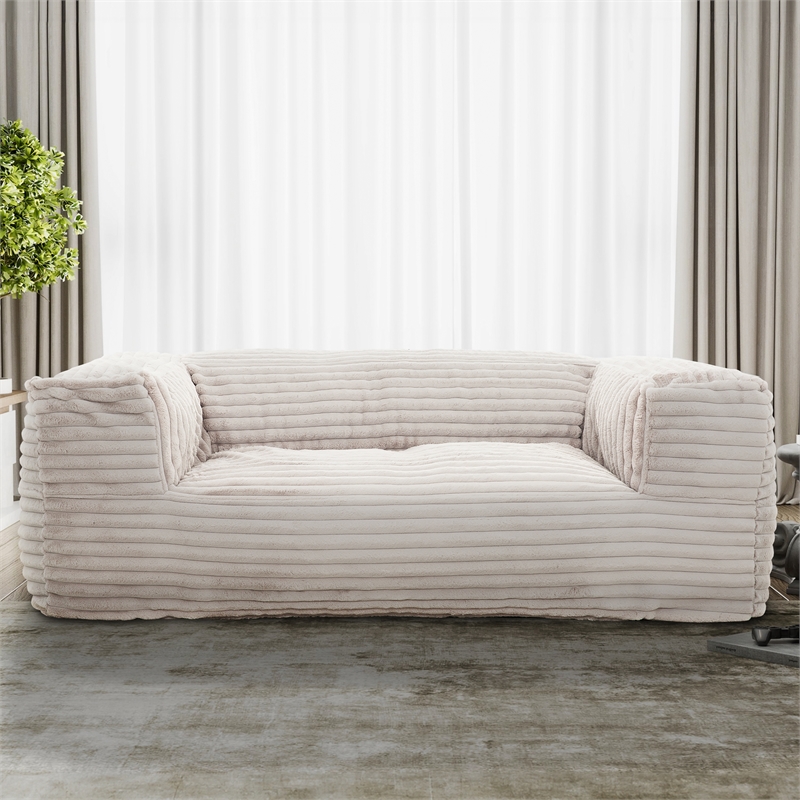 Pemberly Row 2-in-1 Beige Shredded Foam Bean Bag Chair with Pillow