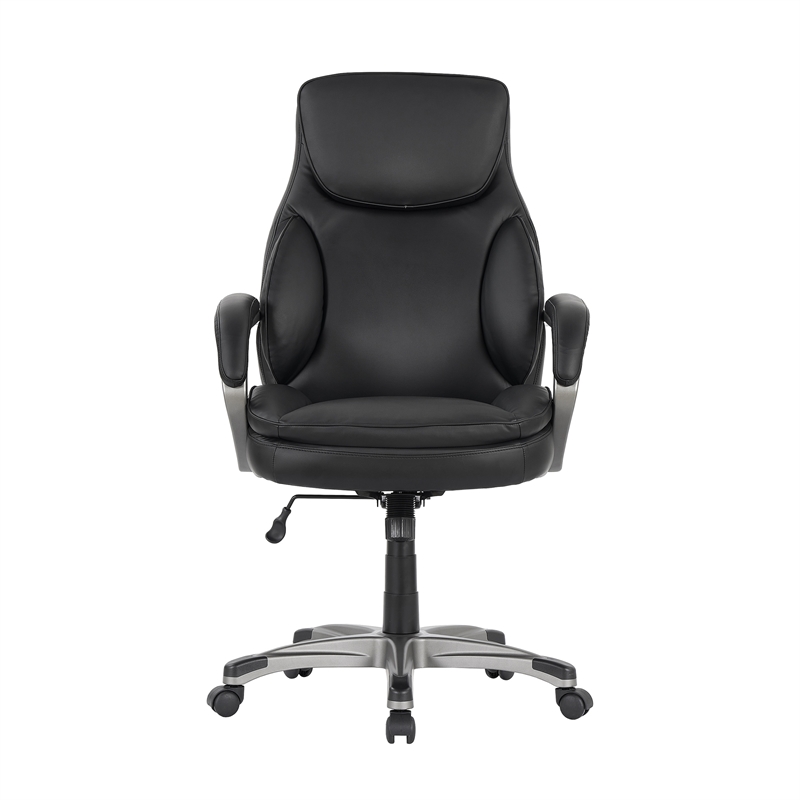 Pemberly Row Black Faux Leather Office Chair with Memory Foam