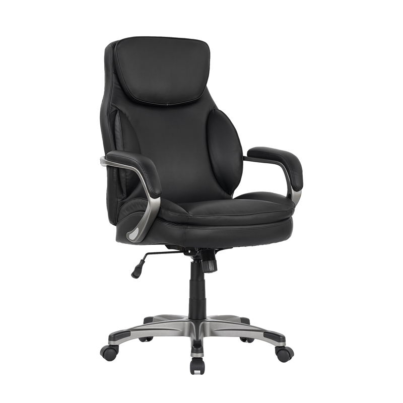 Pemberly Row Black Faux Leather Office Chair with Memory Foam