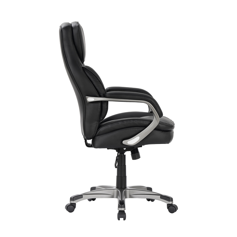 Pemberly Row Black Faux Leather Office Chair with Memory Foam