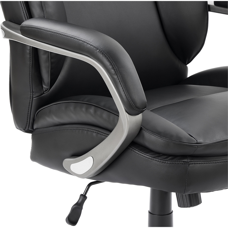 Pemberly Row Black Faux Leather Office Chair with Memory Foam
