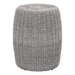 Pemberly Row Contemporary Barrel-Shaped Fabric Rope Accent Table in Gray