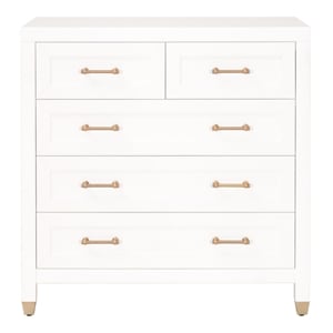 Pemberly Row 5-Drawer Wood High Chest With Brass Accents in White