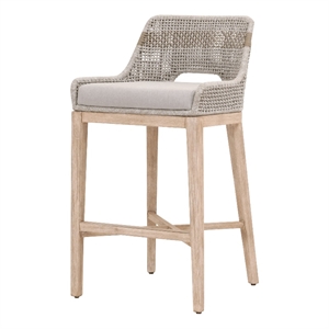 Pemberly Row Contemporary 31&quot Rope Weave Fabric Barstool in Taupe Gray