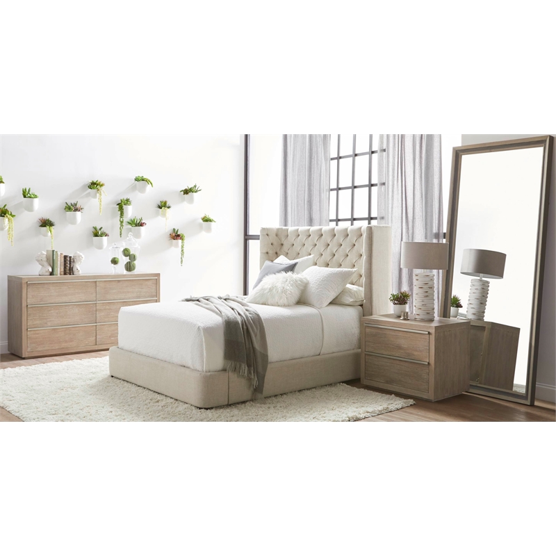 Pemberly Row Reclaimed Elm and Pine 2-Tone Wood Mirror in Cream/Gray