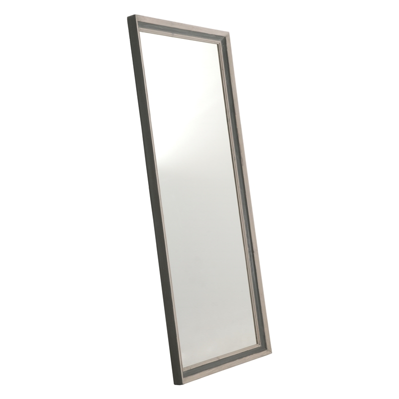 Pemberly Row Reclaimed Elm and Pine 2-Tone Wood Mirror in Cream/Gray