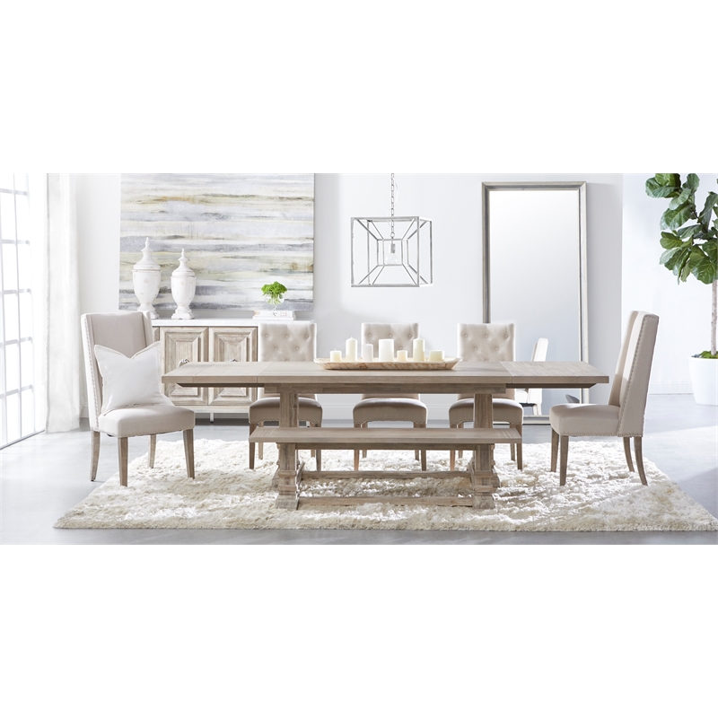 Pemberly Row Reclaimed Elm and Pine 2-Tone Wood Mirror in Cream/Gray