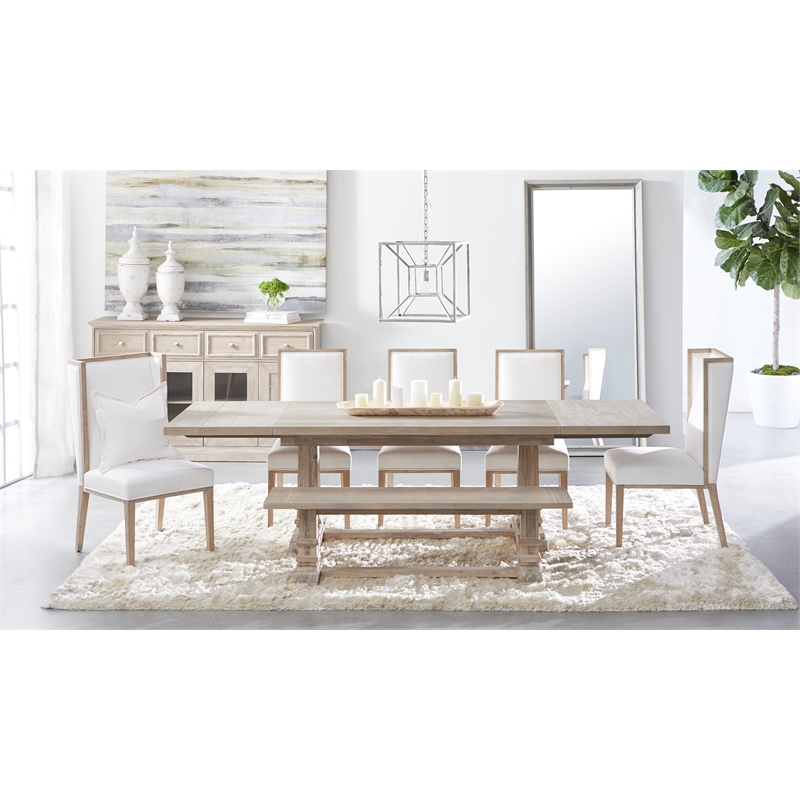 Pemberly Row Reclaimed Elm and Pine 2-Tone Wood Mirror in Cream/Gray