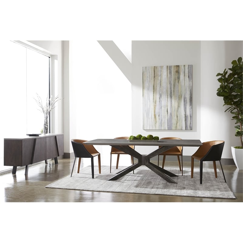 Pemberly Row Concrete and Iron Dining Table Seats 8 in Black