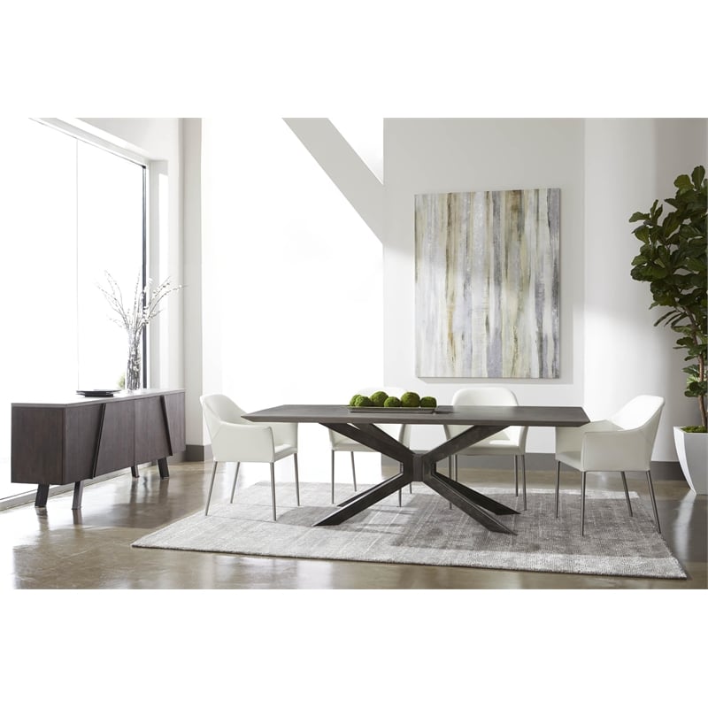 Pemberly Row Concrete and Iron Dining Table Seats 8 in Black