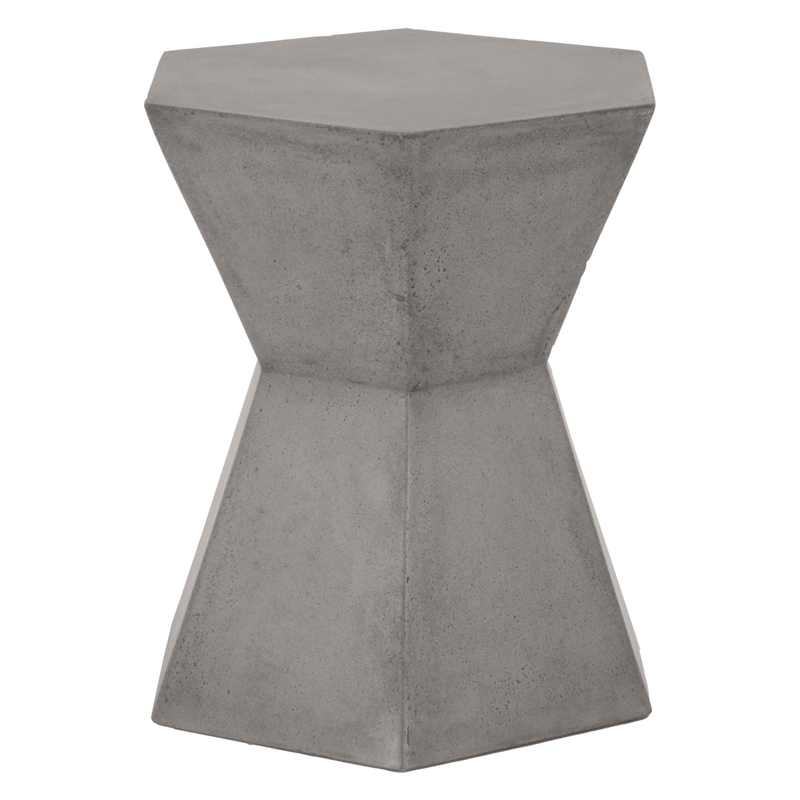 Pemberly Row Hexagon Hourglass Concrete Accent Table in Slate Gray