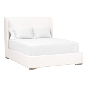 Pemberly Row Upholstered Wingback Fabric King Bed Frame in White