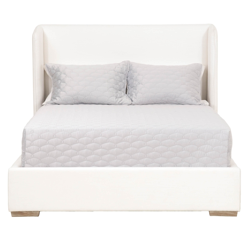 Pemberly Row Upholstered Wingback Fabric King Bed Frame in White