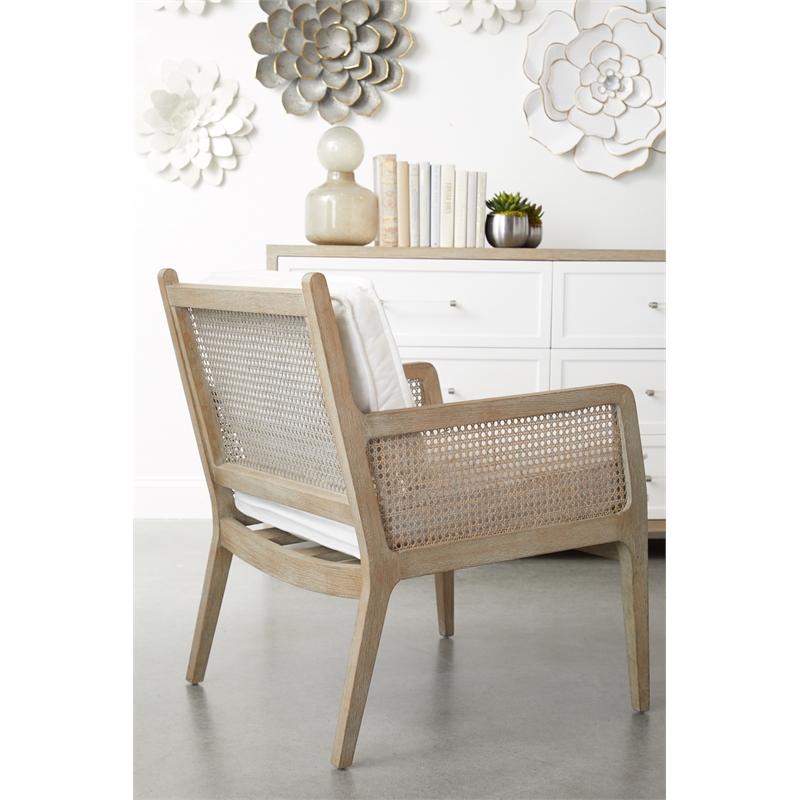Pemberly Row Cane Back Wood Club Chair With Cushions in Gray