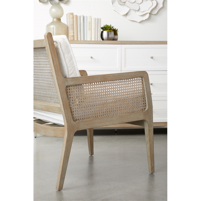Pemberly Row Cane Back Wood Club Chair With Cushions in Gray