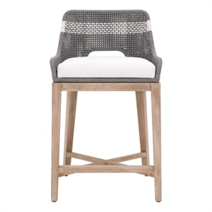 Pemberly Row 26&quot Dove Rope Weave Fabric Counter Stool in Gray