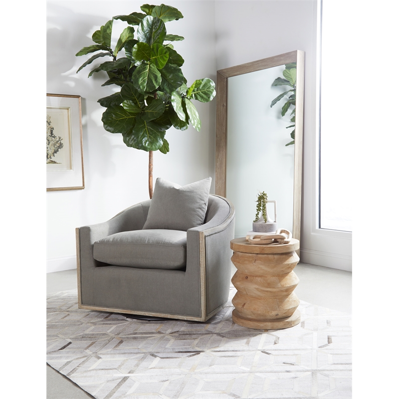 Pemberly Row Full-Length Acacia Wood Floor Mirror in Natural Gray