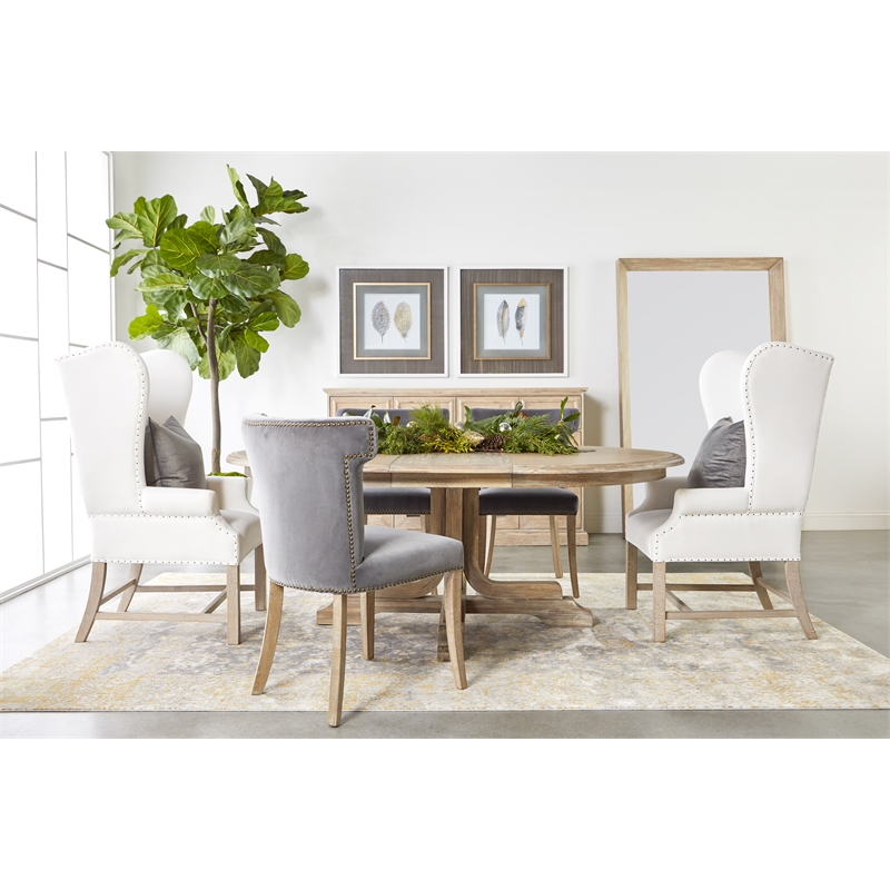 Pemberly Row Full-Length Acacia Wood Floor Mirror in Natural Gray