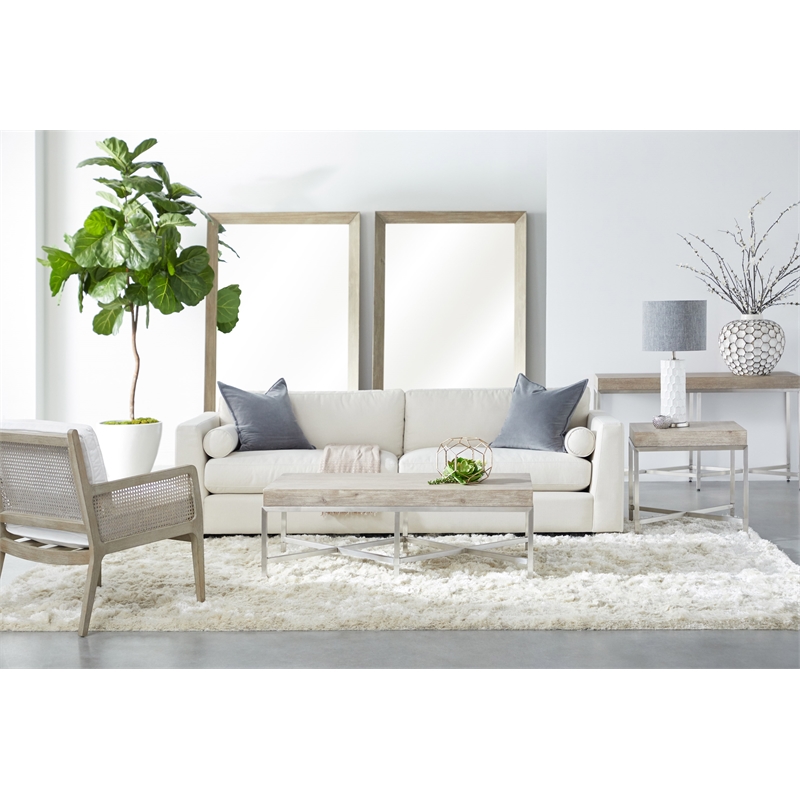 Pemberly Row Full-Length Acacia Wood Floor Mirror in Natural Gray