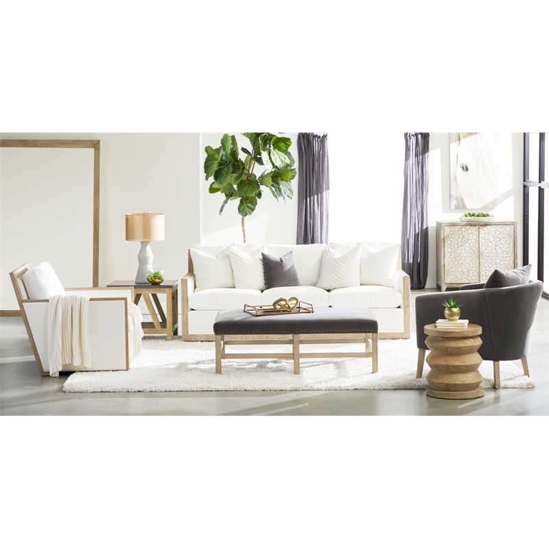 Pemberly Row Full-Length Acacia Wood Floor Mirror in Natural Gray