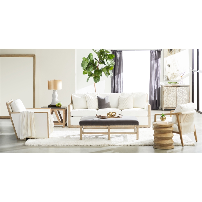 Pemberly Row Full-Length Acacia Wood Floor Mirror in Natural Gray
