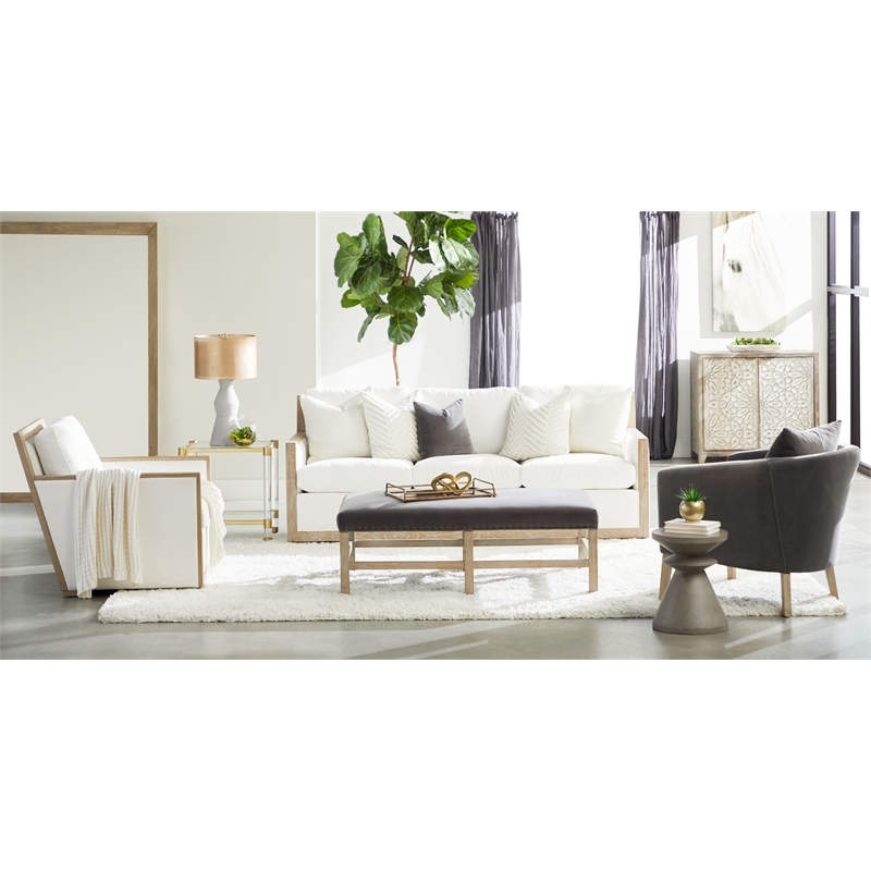 Pemberly Row Full-Length Acacia Wood Floor Mirror in Natural Gray